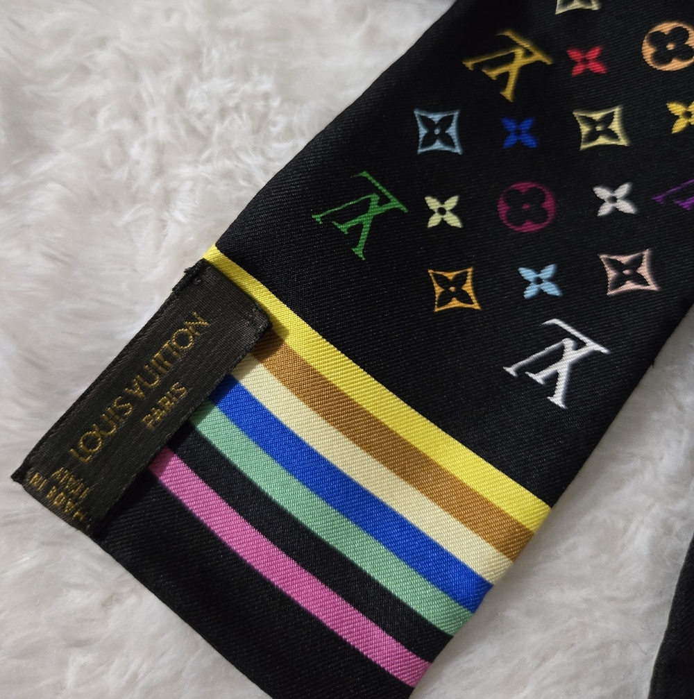 🔥 Louis Vuitton x Takashi Murakami Silk Monogram Multicolor Bandeau Black 🔥 - Picture 3 of 8